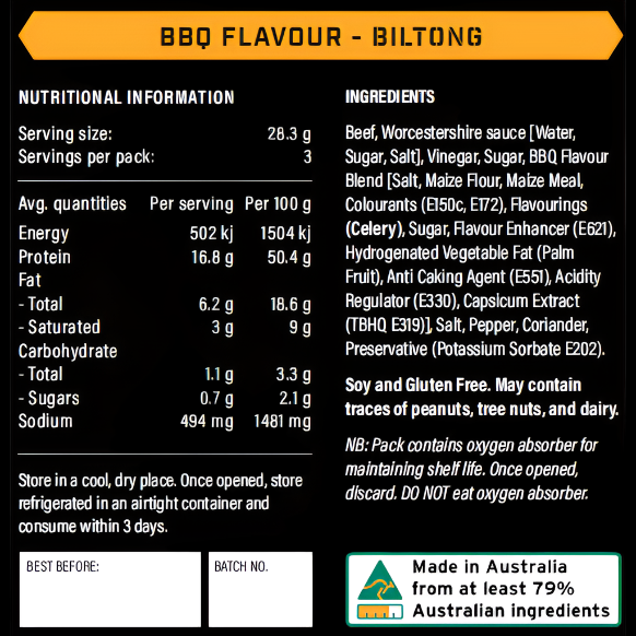 BBQ Flavour Beef Biltong 85g