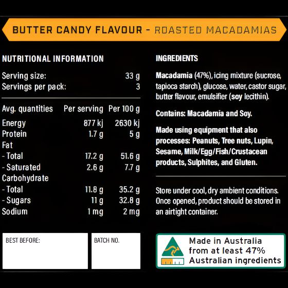 Butter Candy Flavour Macadamias 100g