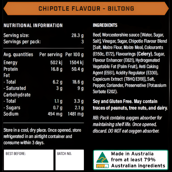 Chipotle Flavour Beef Biltong 85g